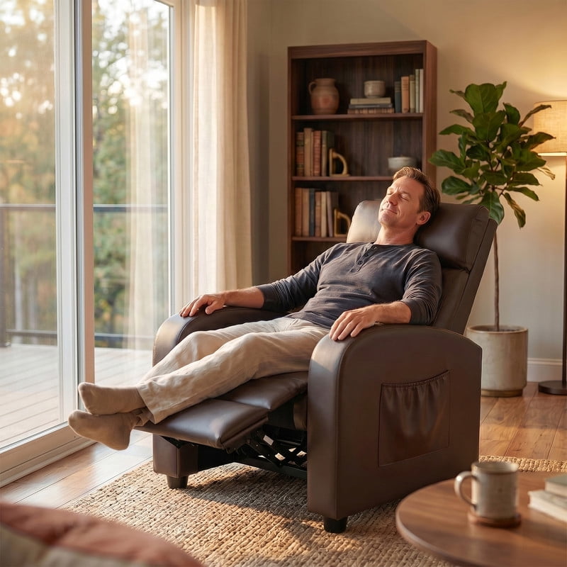 Vineego Massage PU Leather Recliner Adjustable Home Theater Seating Chair with Lumbar Support for Living Room,PU Brown