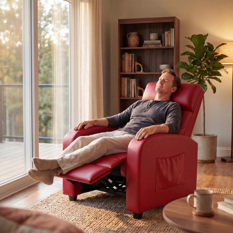 Vineego Massage PU Leather Recliner Adjustable Home Theater Seating Chair with Lumbar Support for Living Room,PU Red