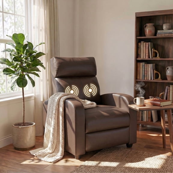 Vineego Massage Recliner Chair Small Places Single Sofa Adjustable Home Theater Seating with Side Pockets for Living Room,PU Brown
