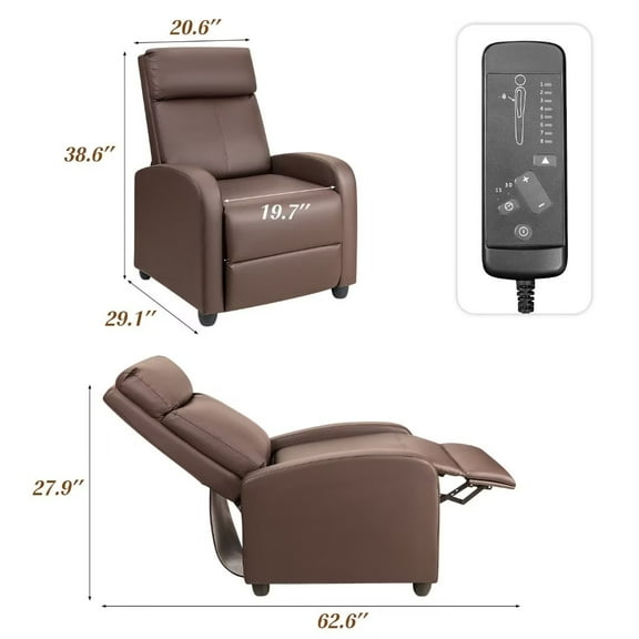 Vineego Massage Sofa Chair,Adjustable Recliner Home Theater Seating with PU Leather Padded Backrest and Thick Seat Cushion ,Brown