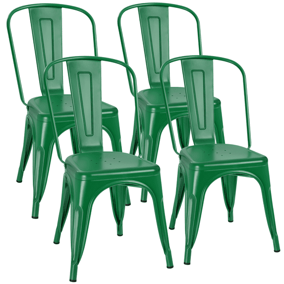 Vineego Metal Dining Indoor-Outdoor Use Waterproof Folding & Stacking Chairs, Green (+ Set of 4)