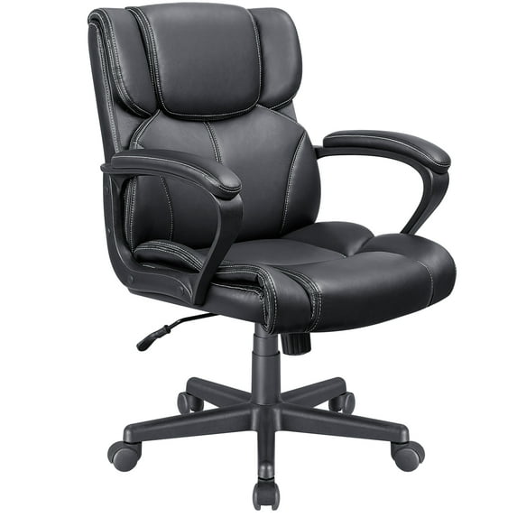 Vineego Mid Back Office Desk Chair PU Leather Executive Chair Adjustable Business Manager’s Chair Ergonomic Swivel Computer Chair with Lumbar Support and Armrest, Black