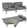 thumbnail image 1 of Vineego Modern Faux Leather Convertible Folding Futon Sofa Bed with 2 Cup Holders, Gray, 1 of 7