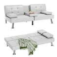 thumbnail image 1 of Vineego Modern Faux Leather Couch Convertible Folding Futon Sofa Bed with 2 Cup Holders,White, 1 of 8