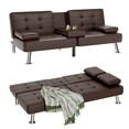thumbnail image 1 of Vineego Modern Faux Leather Couch Convertible Folding Futon Sofa Bed with 2 Cup Holders,Brown, 1 of 8