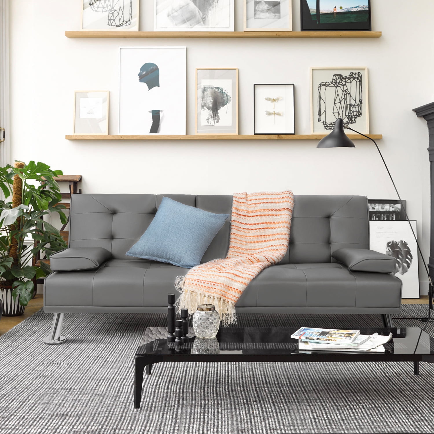 Vineego Modern Faux Leather Couch Convertible Folding Futon Sofa Bed