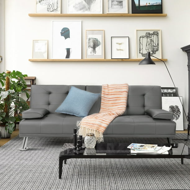 Vineego Modern Faux Leather Couch Convertible Folding Futon Sofa Bed ...
