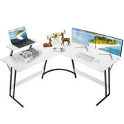 Vineego Modern L-Shaped Computer Desk with Monitor Stand, White