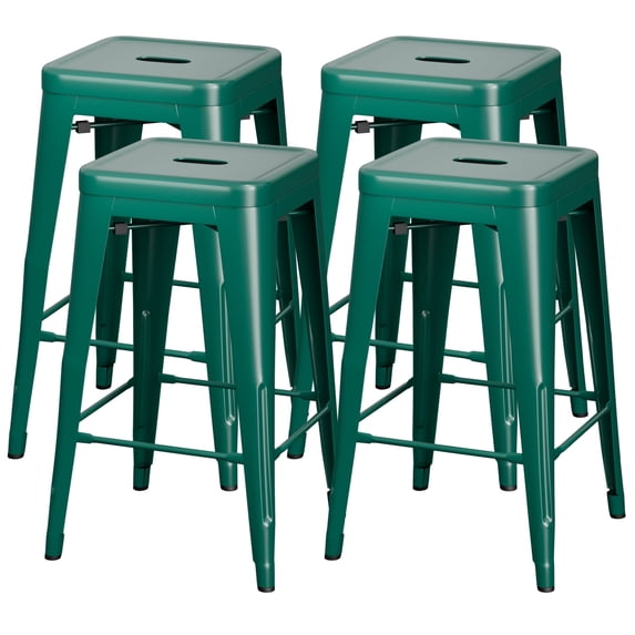 Vineego Modern Metal Bar Stools, Green (Set of 4)