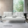 thumbnail image 1 of Vineego Modern Sofa Bed Faux Leather Couch Convertible Futon with Two Cupholders, White, 1 of 8