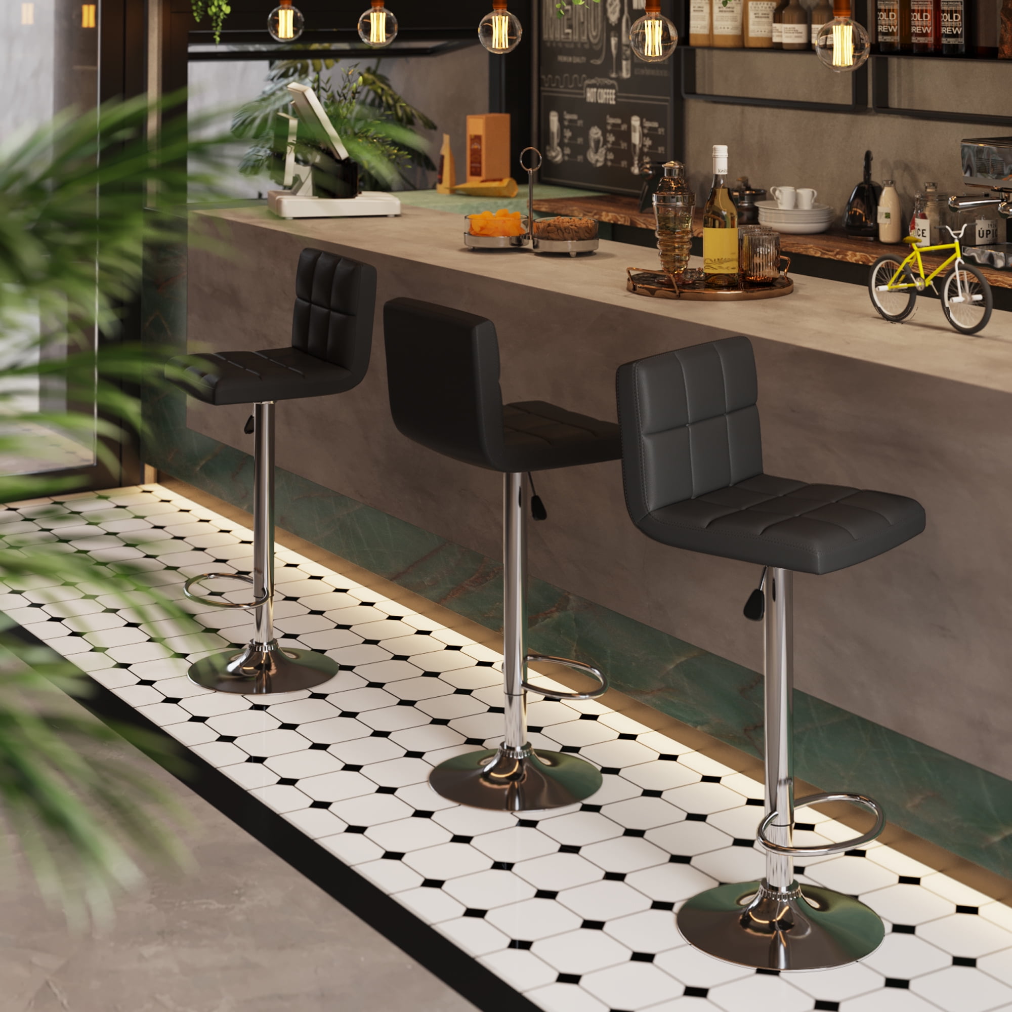 Modern square pu leather clearance adjustable bar stools