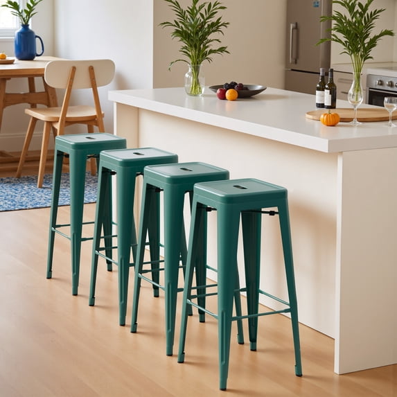 Vineego Modern Stackable Counter Height Bar Stool, Green (Set of 4)