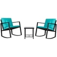thumbnail image 1 of Vineego Outdoor Bistro Set 3-Piece Rocking Wicker Chairs with Cushions and Glass Coffee Table, Blue, 1 of 8