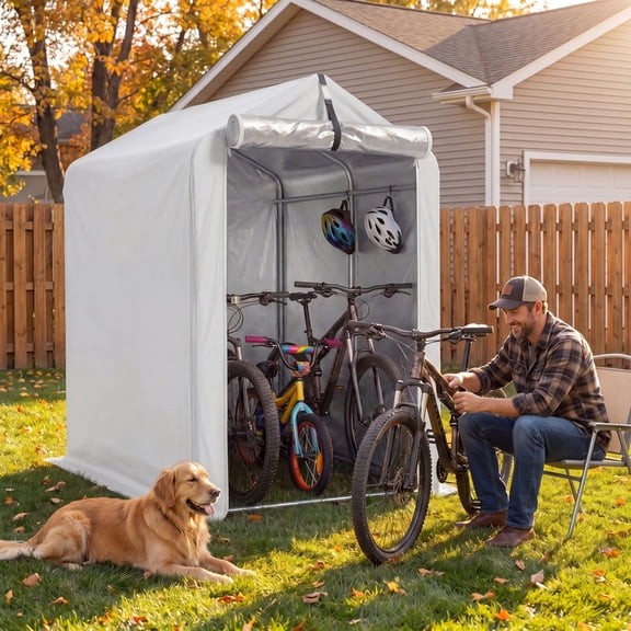 Vineego Outdoor Storage Shed, Waterproof Storage Shelter, Wind Resistant Tent with Roll-Up Zipper Door & Fixed Buckle, Outdoor Storage for Bikes, Motorcycle, Garden Tools & Equipment, White