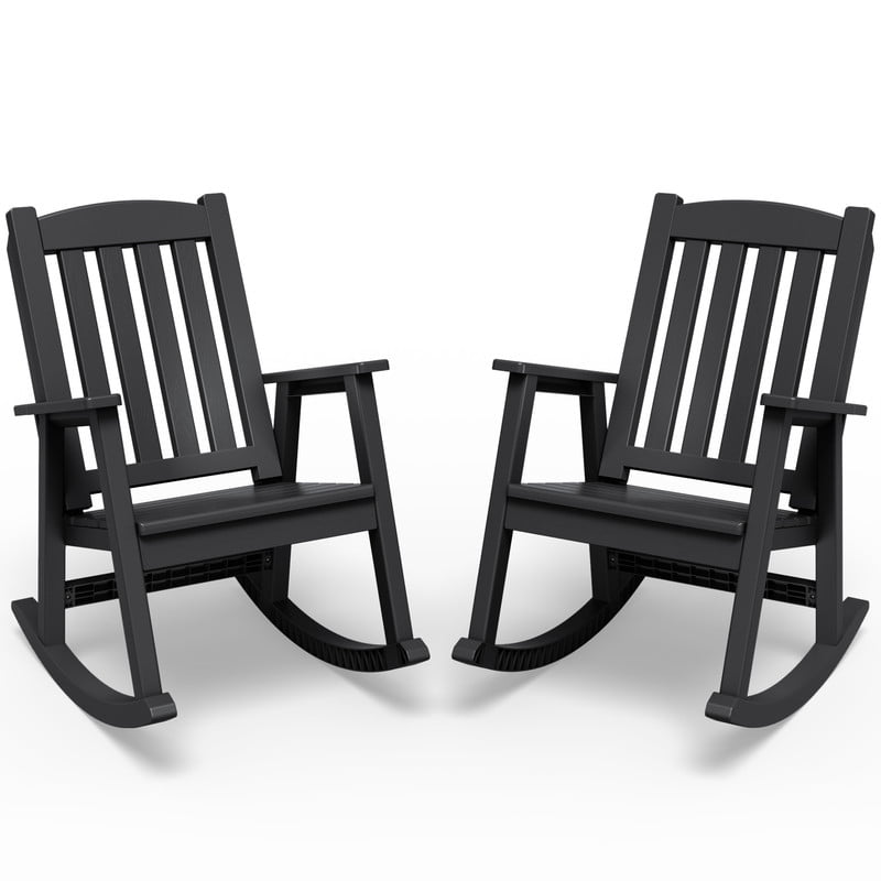 Vineego Oversized Outdoor Rocking Chair Set of 2, Heavy Duty Patio Rocker, All-Weather Resistant Front Porch Lawn Chairs for Outside, Black