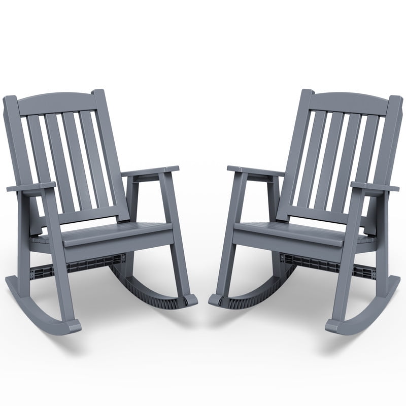 Vineego Oversized Outdoor Rocking Chair Set of 2, Heavy Duty Patio Rocker, All-Weather Resistant Front Porch Lawn Chairs for Outside, Gray