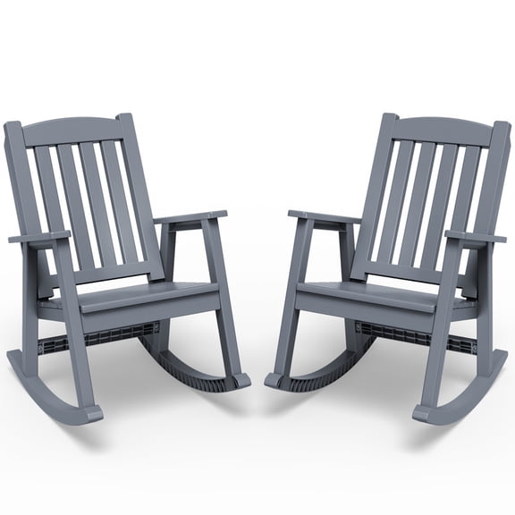 Vineego Oversized Outdoor Rocking Chair Set of 2, Heavy Duty Patio Rocker, All-Weather Resistant Front Porch Lawn Chairs for Outside, Gray