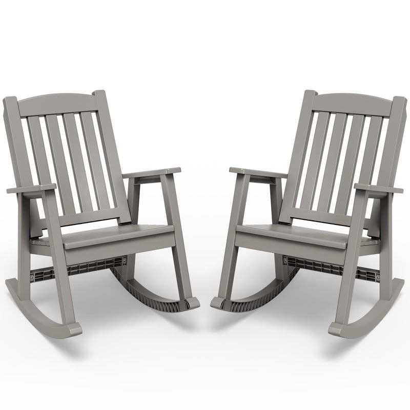 Vineego Oversized Outdoor Rocking Chair Set of 2, Heavy Duty Patio Rocker, All-Weather Resistant Front Porch Lawn Chairs for Outside, Light Brown