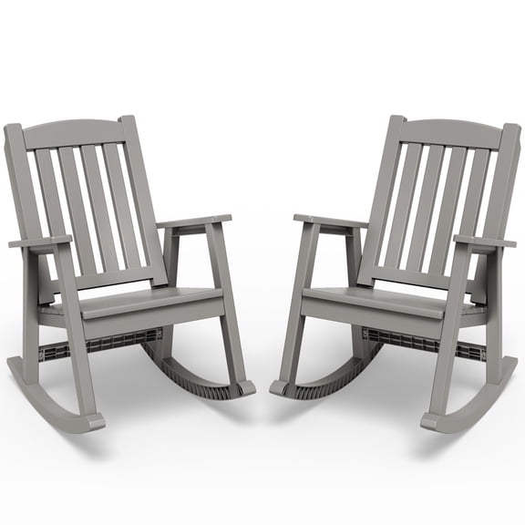 Vineego Oversized Outdoor Rocking Chair Set of 2, Heavy Duty Patio Rocker, All-Weather Resistant Front Porch Lawn Chairs for Outside, Light Brown