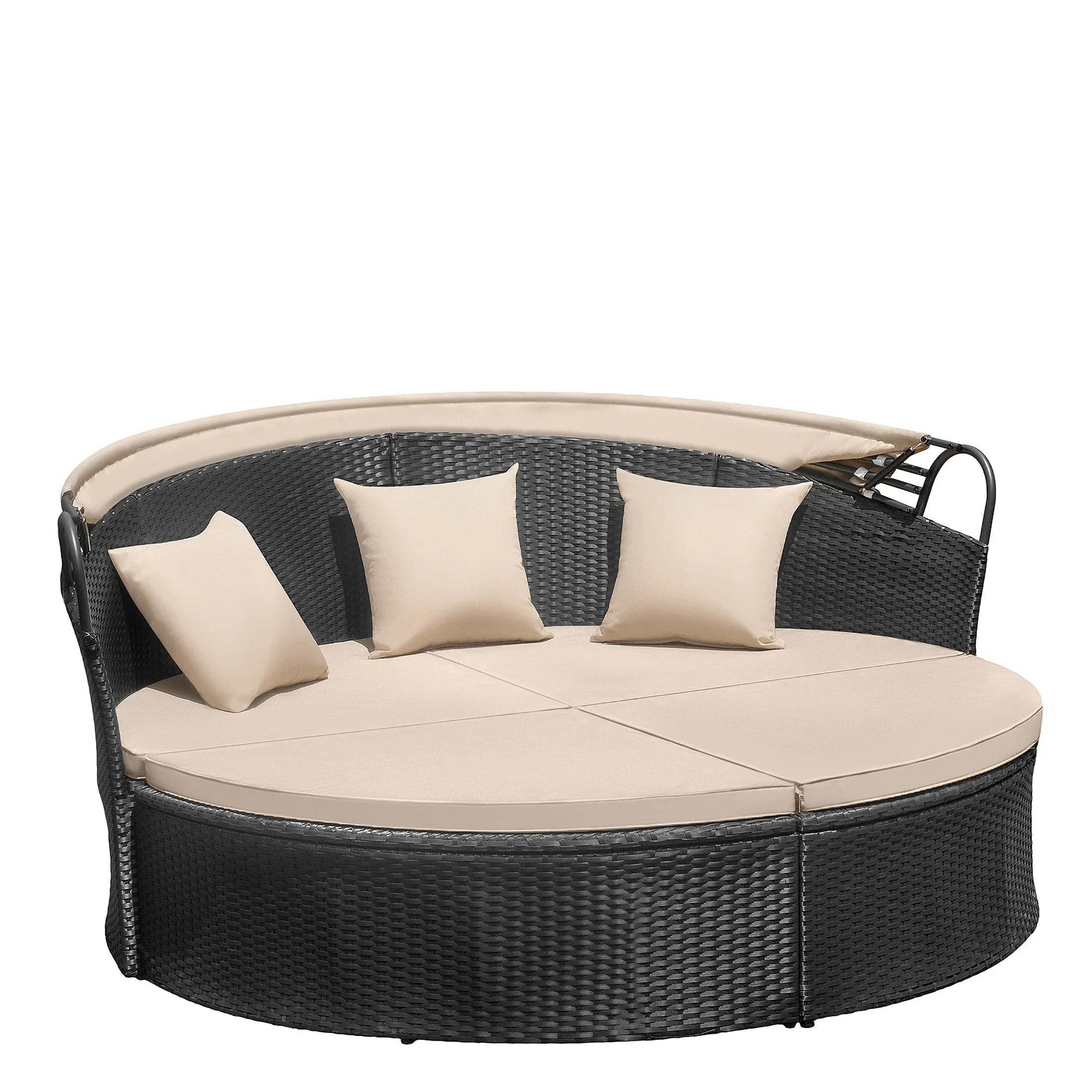Vineego Outdoor Round Daybed with Retractable Canopy Wicker Rattan Sofa for Patio Garden Pool Walmart