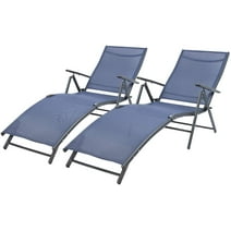 Vineego Patio Lounge Chair Outdoor Adjustable Chaise Lounge Folding Recliners Set of 2, Blue