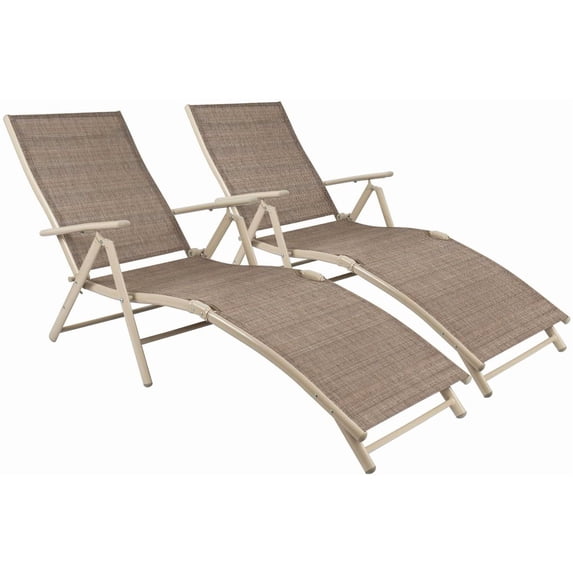 Devoko Patio Lounge Chairs Set of 2 Beach Adjustable Chaise Lounge Outdoor Pool Side Folding Recliners, Beige