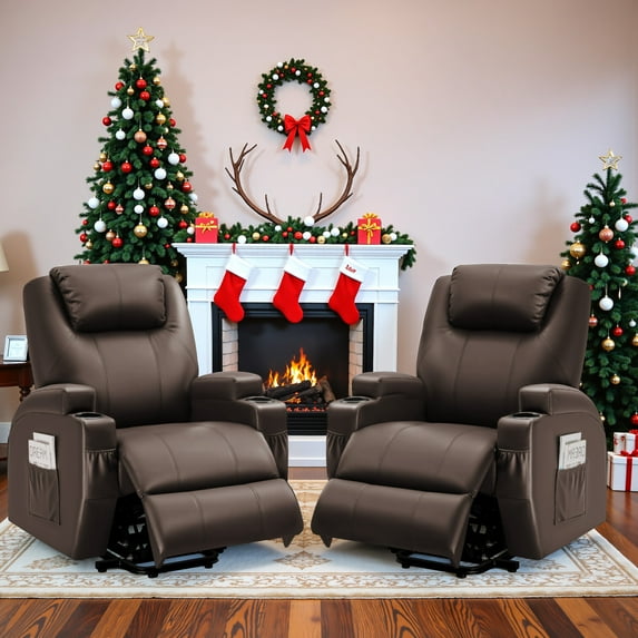 Vineego Pu Leather Electric Power Lift Recliner Chair With Heat And Massage,Brown(Set of 2)