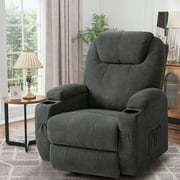 Vineego Recliner,Modern Fabric Rocking Chair with Massage,360 Degree Swivel Single Sofa Seat with Drink Holder