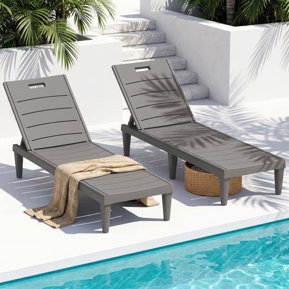 Vineego Set of 2 Patio Outdoor Chaise Lounge Chair Recliner with Adjustable Backrest, Light Taupe