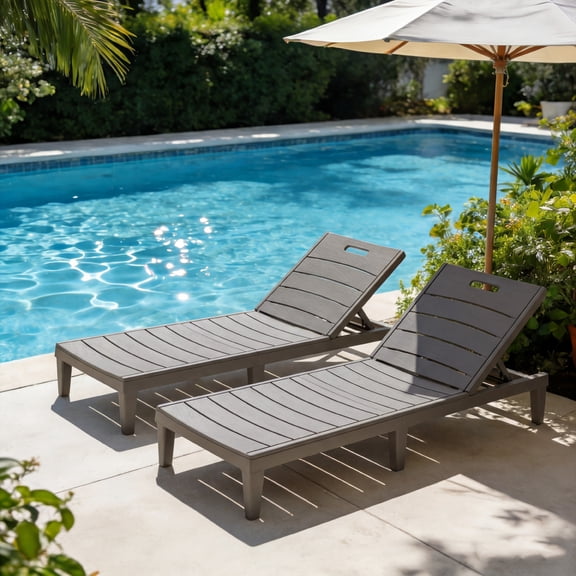 Vineego Set of 2 Patio Outdoor Chaise Lounge Chair Recliner with Adjustable Backrest, Light Taupe