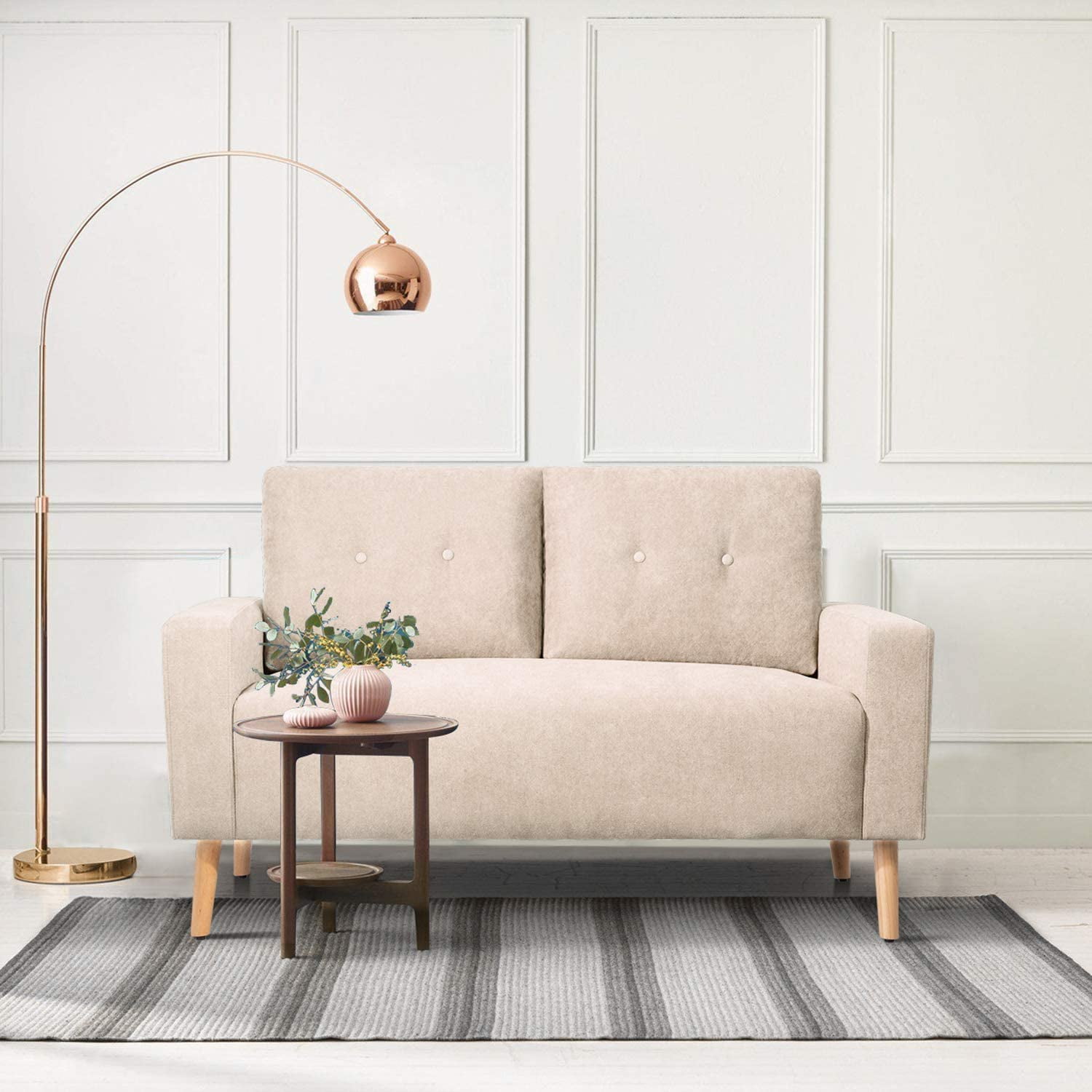 Vineego Modern Terry Cloth Upholstered Loveseat, Beige