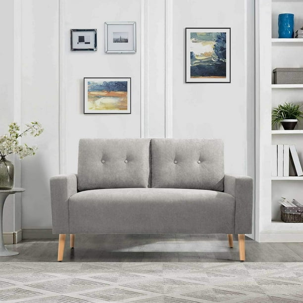 Vineego Modern Loveseat Couch 2 Seat Sofa Fabric Upholstered Love Seat Furniture Grey with Stable Support Feet and Armrest Design