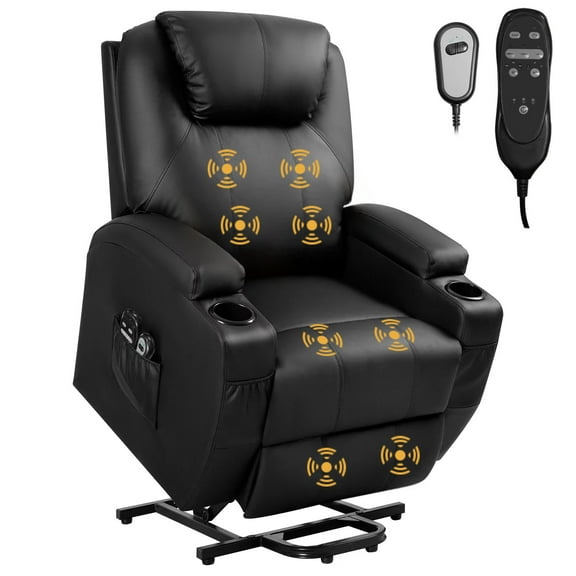 Vineego Standard Size Recliner Faux Leather Power Lift Assist Chair with Massage, Black