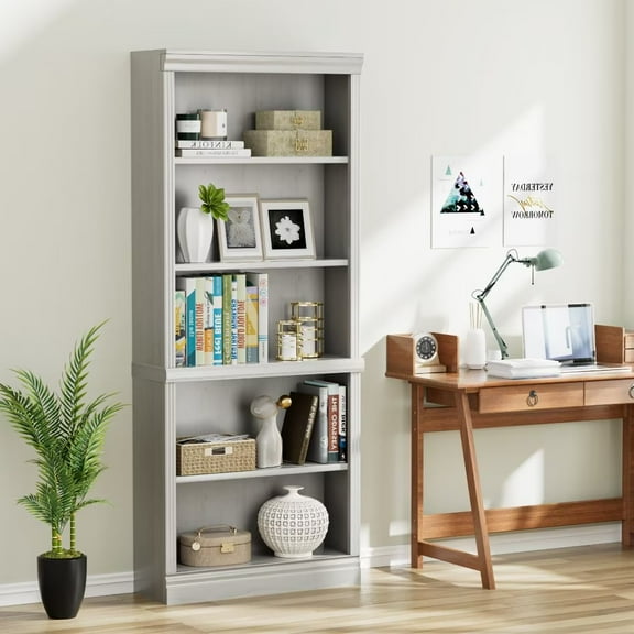 Vineego Wood Bookcase Tall Book Shelves 5 Display storage Organization Furniture for Living Room,Ivory White