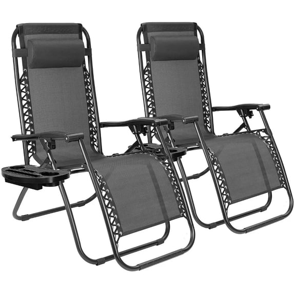 Vineego Zero Gravity Chairs Patio Chairs Lawn Lounge Chair Patio Set of 2 with Pillow and Cup Holder Patio Furniture for Poolside Backyard and Beach Set of 2 (Black)