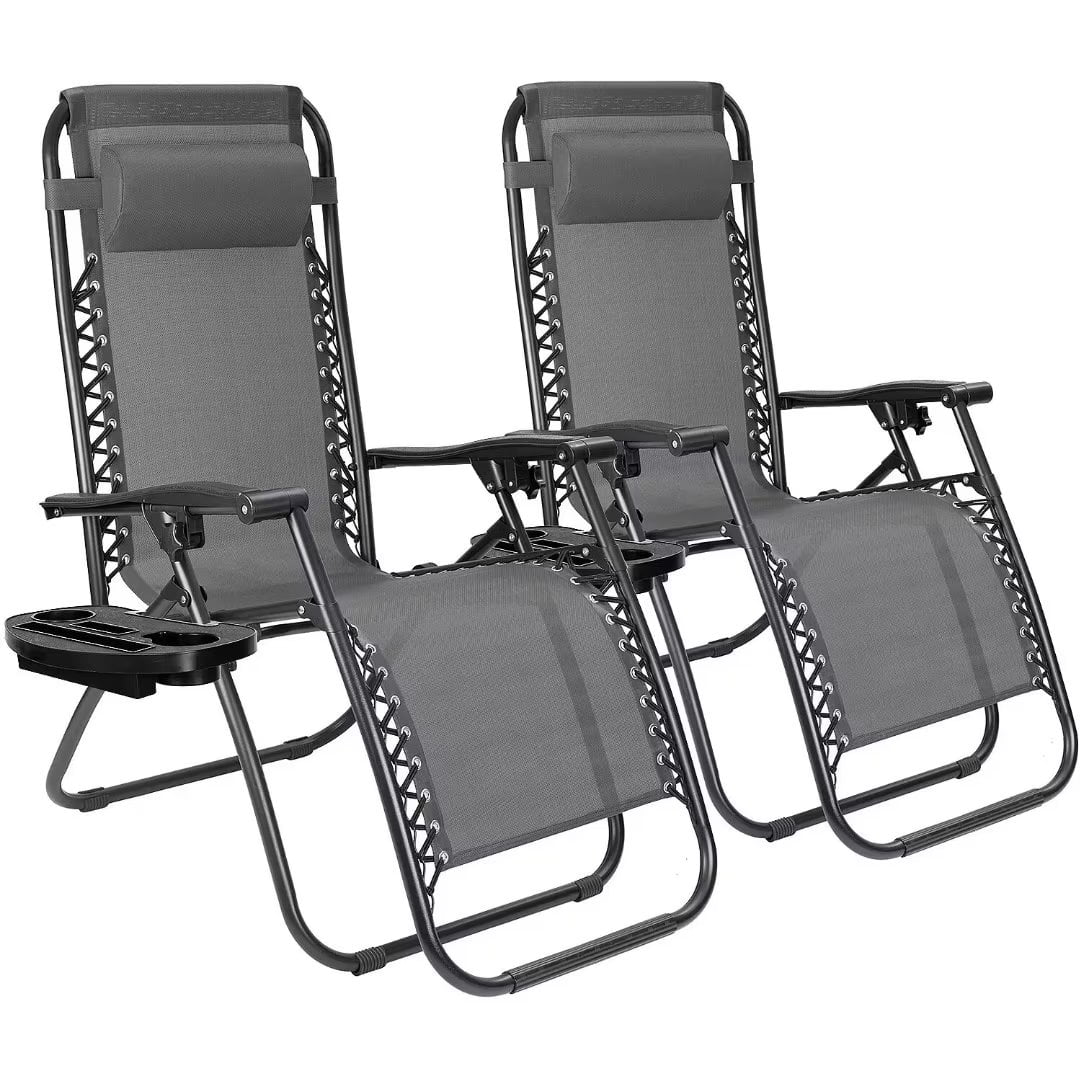 Vineego Zero Gravity Chairs Patio Chairs Lawn Lounge Chair Patio Set of 2 with Pillow and Cup Holder Patio Furniture for Poolside Backyard and Beach Set of 2 (Gray)