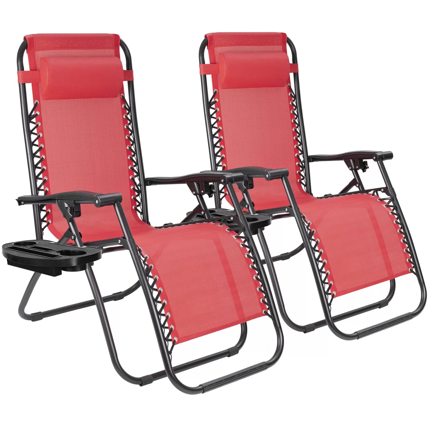 Vineego Zero Gravity Chairs Patio Chairs Lawn Lounge Chair Patio Set of 2 with Pillow and Cup Holder Patio Furniture for Poolside Backyard and Beach Set of 2 (Red)