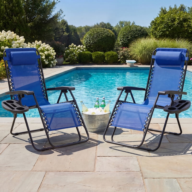 Vineego Zero Gravity Chairs Set of 2, Folding Chairs Lounge Chair Outdoor with Cup Holder Tray for Lawn, Pool, Beach