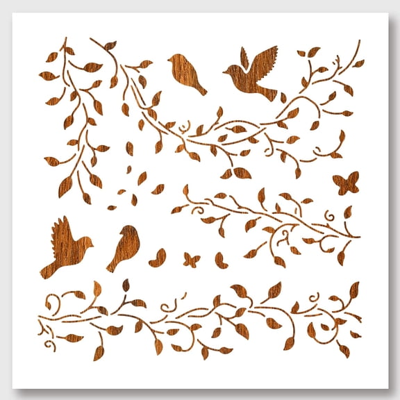 Vines Birds Stencil Spring Stencils Reusable Plant Stencils DIY Art and Craft Stencils 11.811.8 Inch for Painting on Wood Canvas Paper Furniture Wall White