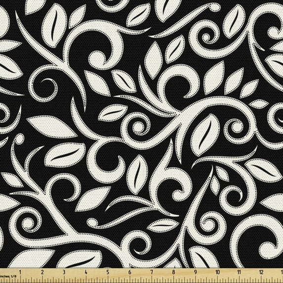 Ambesonne Vines Fabric by the Yard Upholstery, Monotone Grape Leaves Art, 10 Yards, Charcoal Grey Off White