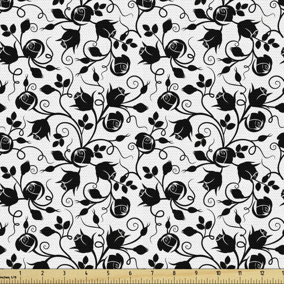Vines Fabric by the Yard, Monochrome Abstract Intertwined Rosebuds Branches Rhythmic Illustration, Decorative Upholstery Fabric for Chairs & Home Accents, 10 Yards, Charcoal Grey White by Ambesonne