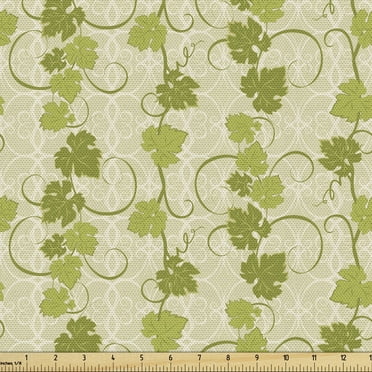 Vines Fabric by the Yard, Repeating Abstract Grape Leaves Graphic in Green Tones, Upholstery Fabric for Dining Chairs Home Decor Accents, 5 Yards, Olive Green Mustard by Ambesonne