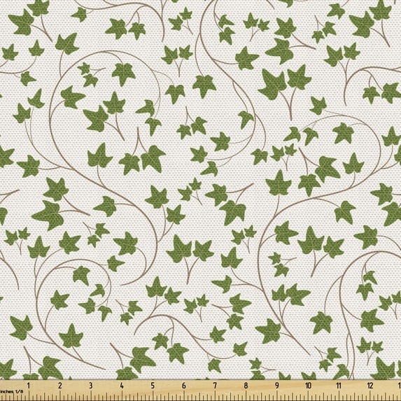 Ambesonne Vines Fabric by the Yard Upholstery, Colorful Grape Leaves Graphic, 2 Yards, Olive Green Warm Taupe