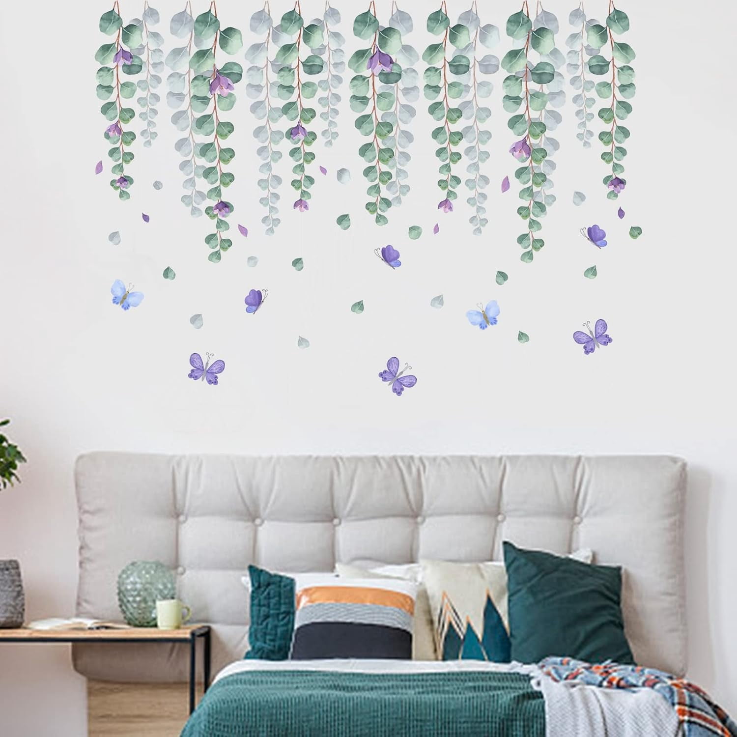 Vines Flowers Butterfly Wall Stickers Purple Flowers PVC Wall Decal ...