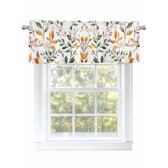 Vines Leaf Valances for Windows, Rod Pocket Kitchen Valance Curtains - Soft & Washable Small Window Treatment for Living Room,&nbsp;Bathroom, Ombre Orange Green , 42x12 Inch, 1 Panel