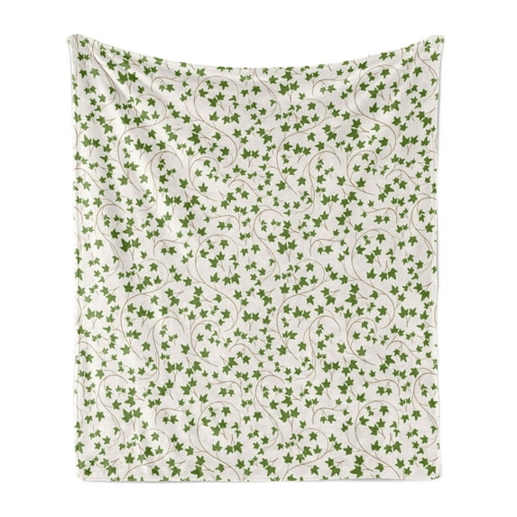 Vines Soft Flannel Fleece Throw Blanket, Colorful Grape Leaves Branches Ivy Rhythmic Garden Theme Illustration, Cozy Plush for Indoor and Outdoor Use, 70" x 90", Olive Green Warm Taupe, by Ambesonne