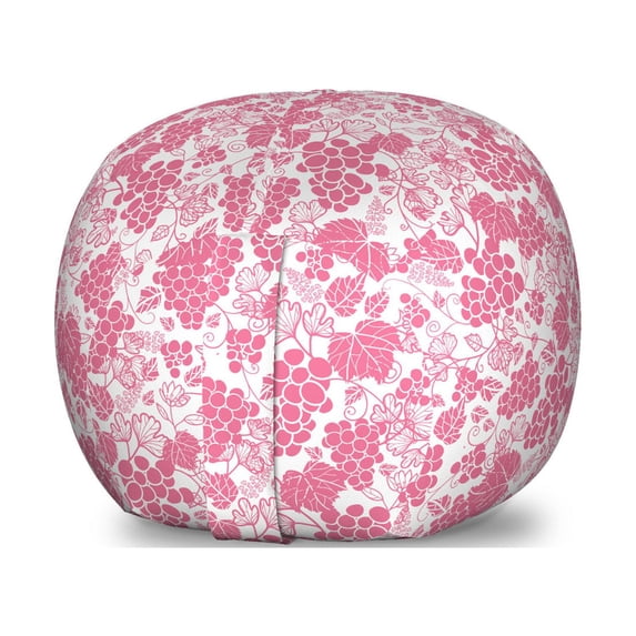 Vines Storage Toy Bag Chair, Monotone Grapes Leaves Wine Theme Blush Tones Rhythmic Abstract Pattern, Stuffed Animal Organizer Washable Bag, Small Size, Pastel Pink and White, by Ambesonne