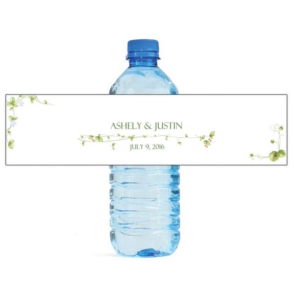 Vines Wedding Water Bottle Labels Engagement Party 8"x2"