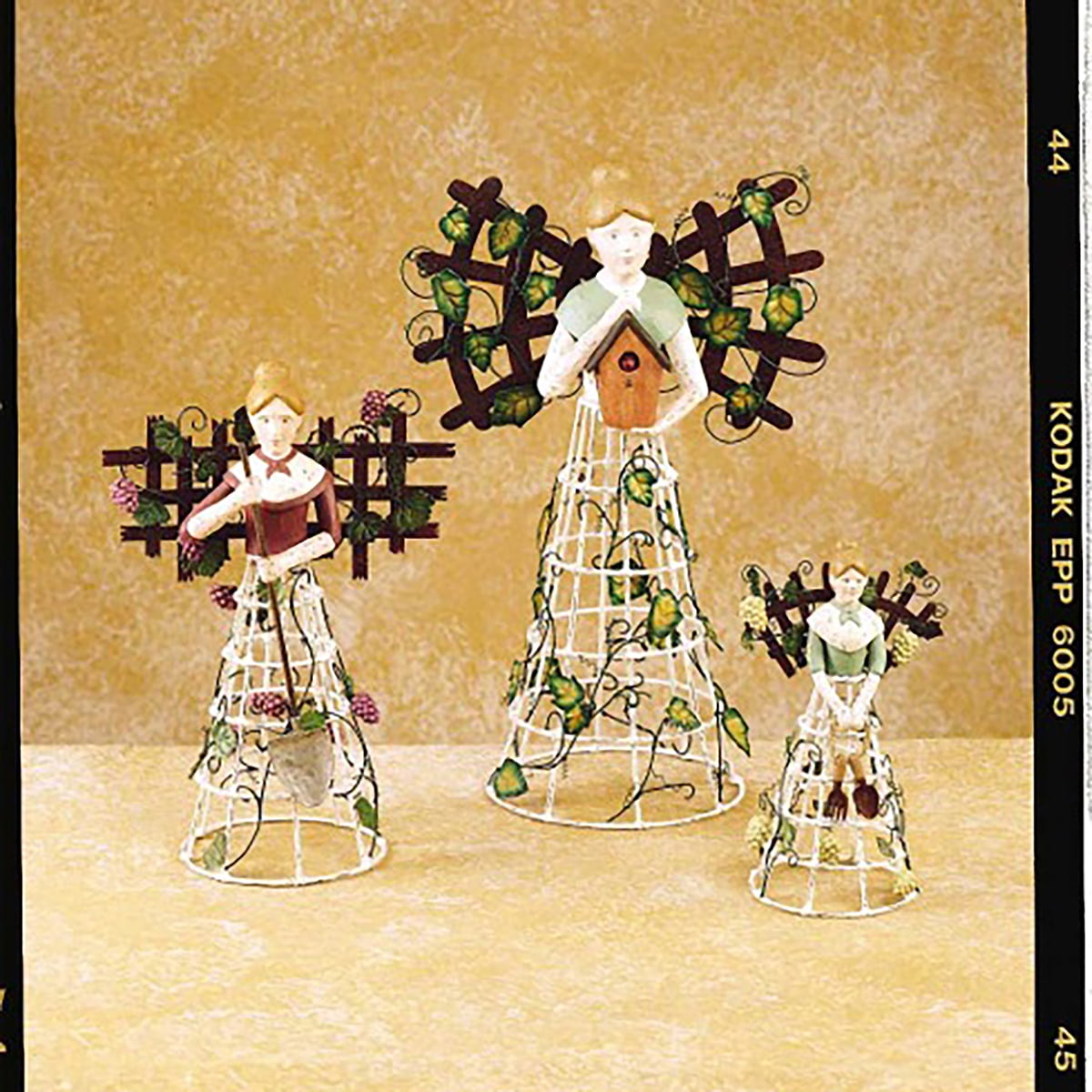 17" Green and Brown Resin Vineyard Angel Figurine