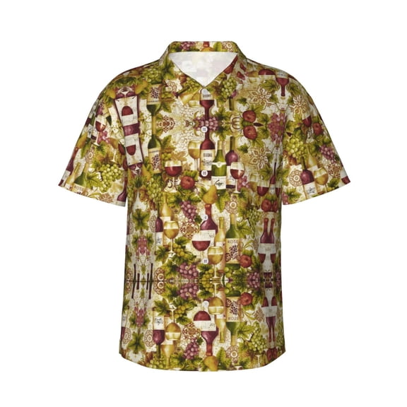Vineyard Collection Wine Hawaiian Shirts For Men, Summer Short-Sleeve Relaxed-Fit Button-Down Shirts 3x-Large